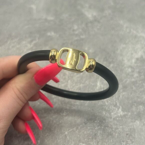 Salvatore Ferragamo Black Wood Gold Bangle Luxury Bracelet...